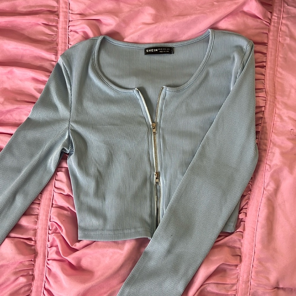 SHEIN Cropped Double Zip Long Sleeve